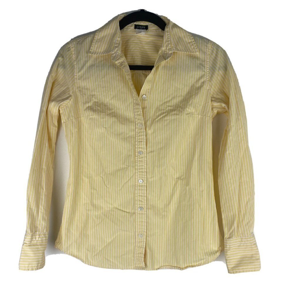 J. Crew Factory Womens Button Up Shirt Size XS Butter Yellow Striped 100% Cotton